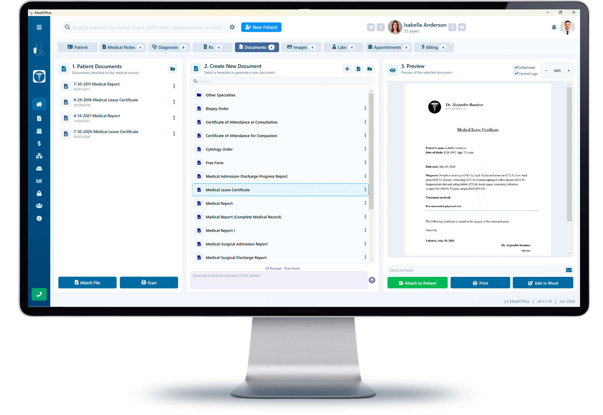 Documents module with immediate preview and artificial intelligence tools
