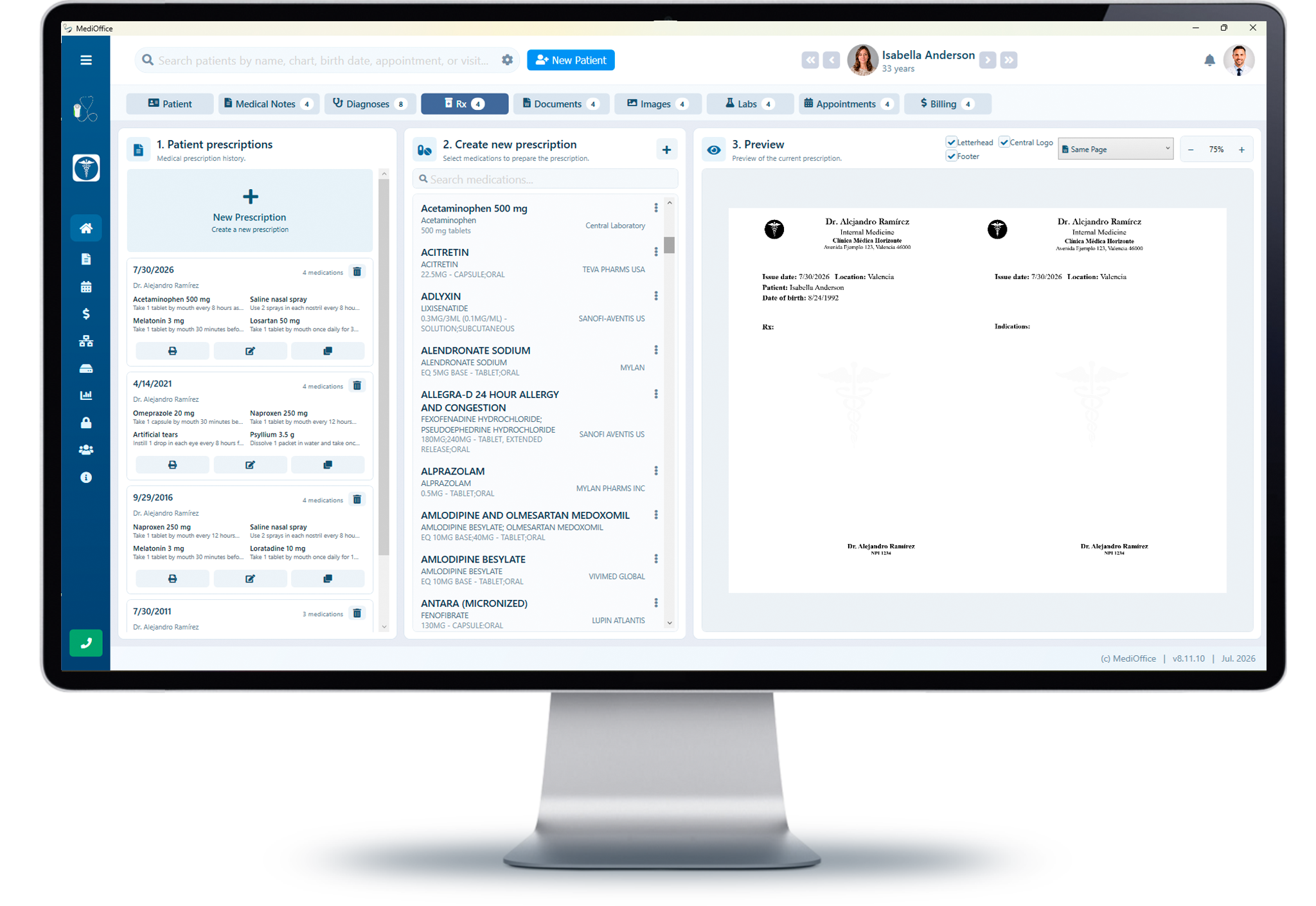 New prescription and medication experience in MediOffice