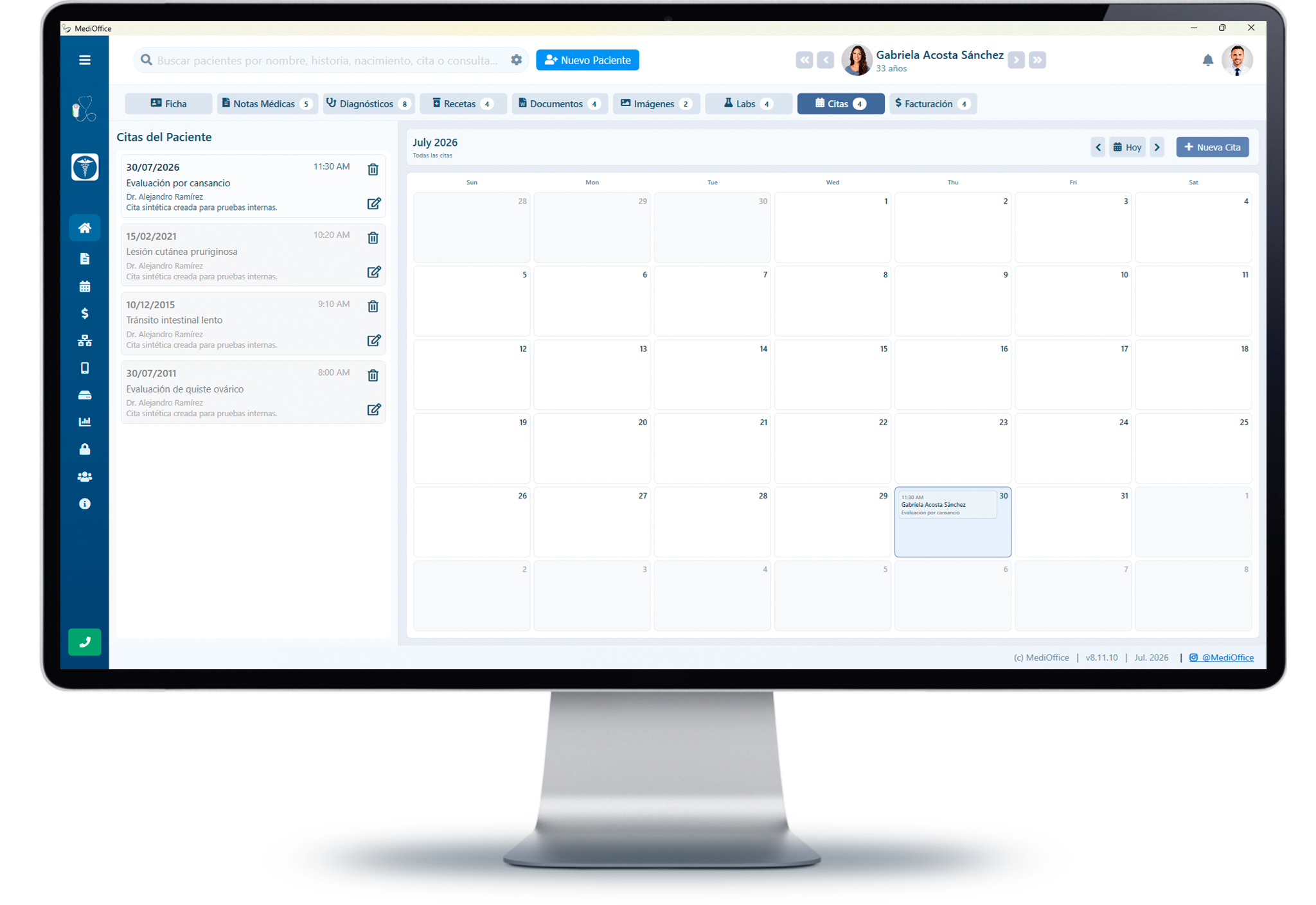 Calendario de citas conectado con la historia del paciente en MediOffice