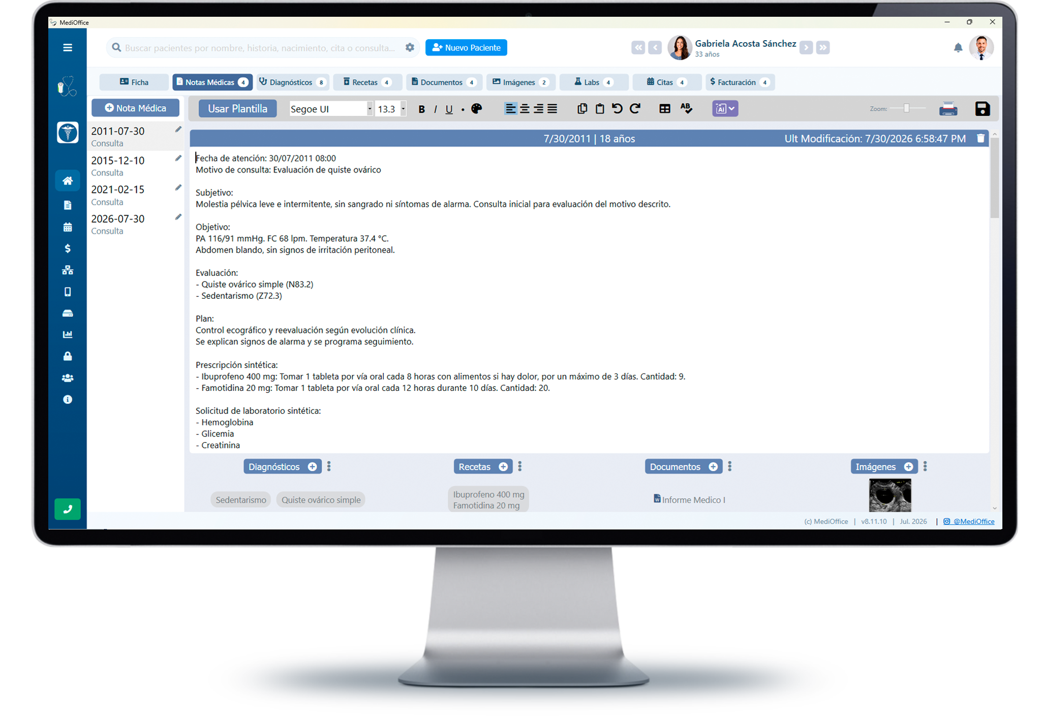 Notas médicas integradas en la historia clínica de MediOffice